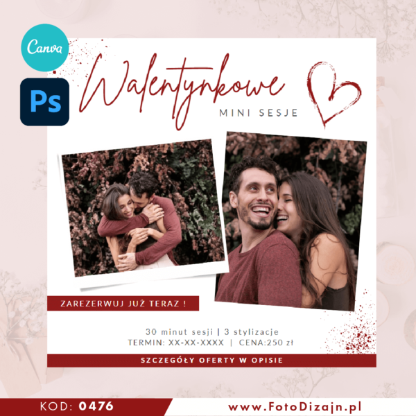 szablon plakatu walentynkowego 0476 do CANVA/PHOTOSHOP